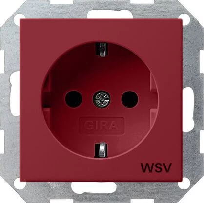 Розетка Gira System 55 Schuko WSV с/з 16A 250V безвинтовой зажим красный 044902