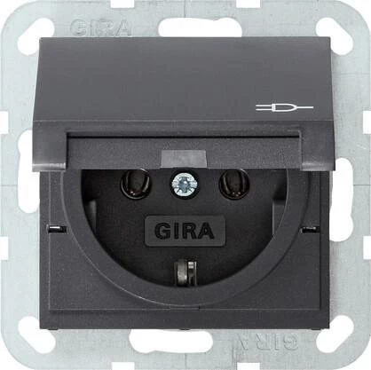Розетка Gira System 55 Schuko с/з с крышкой 16A 250V безвинтовой зажим антрацит 045428